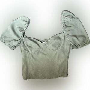 Aritzia Wilfred Green Puff Sleeve Corset Top Size Large